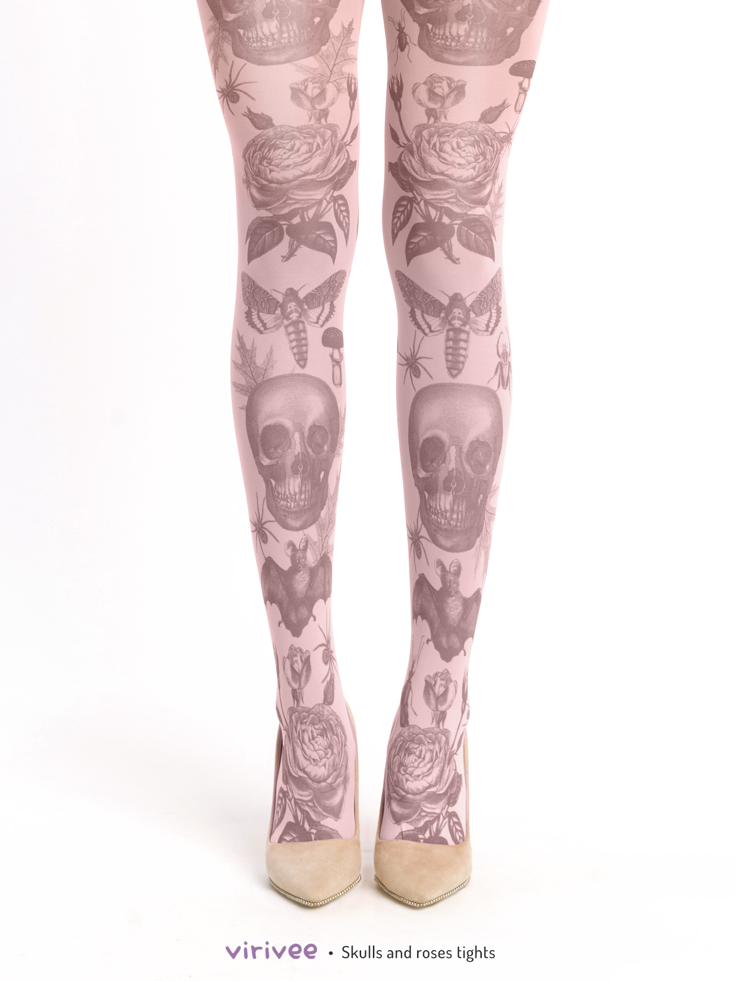 Panty calaveras y rosas, rosa-gris