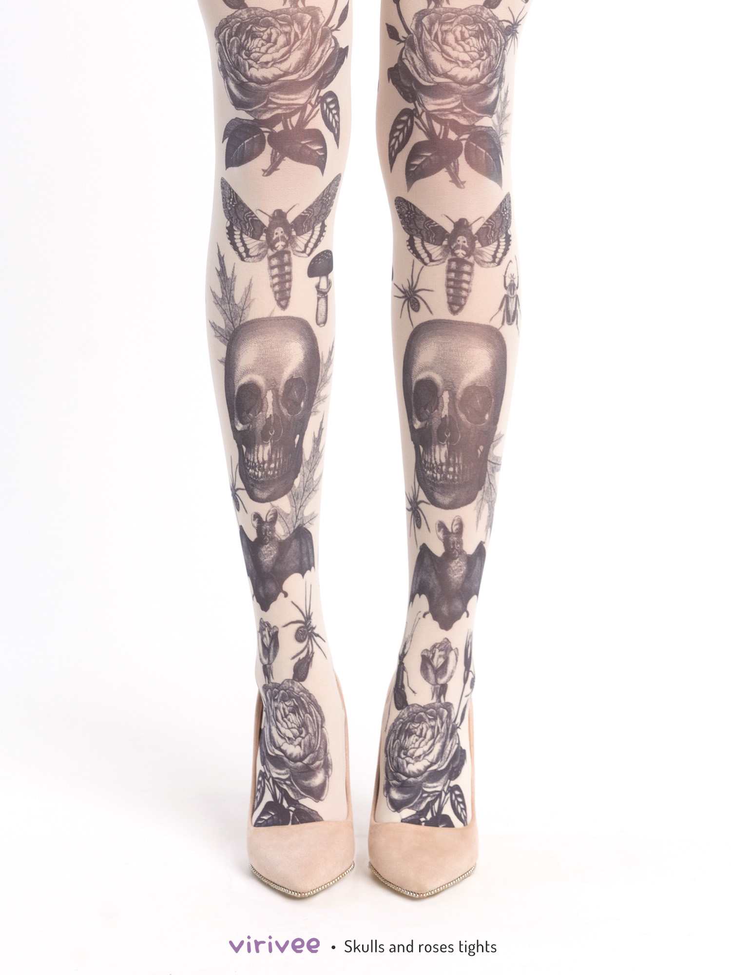 Panty calaveras y rosas, crema